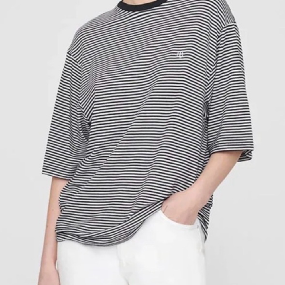 Anine Bing Black & White Striped Crew Tee